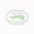 Fish Vintage Frame Badge or Logo Template. Hand Drawn Wild Catfish Sketch Emblem with Retro Typography. Royalty Free Stock Photo