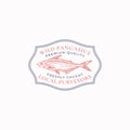 Fish Vintage Frame Badge or Logo Template. Hand Drawn Wild Pangasius or Basa Sketch Emblem with Retro Typography.