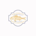 Fish Vintage Frame Badge or Logo Template. Hand Drawn Wild Surmullet Sketch Emblem with Retro Typography. Isolated Royalty Free Stock Photo