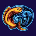 Fish Wave Ocean Vector Graphic illustration Emblem Symbol and Icon