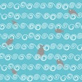 Fish waves seamless pattern. Sea dwellers dive in sea.