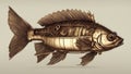 fish on a white background _a steampunk Crucian carp fish isolated. Side view, raised fins. Isolated Royalty Free Stock Photo