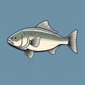 Minimalist Cartoon Whitefish Illustration On Blue Background