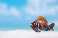 Fish on white sand beach, ocean, sky and seascapee, Royalty Free Stock Photo