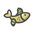 Fish and Worm Vector icon Cartoon illustration.