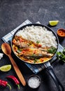 Fish yellow curry with long grain rice Royalty Free Stock Photo