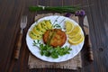 Fishcake and potato salad Royalty Free Stock Photo