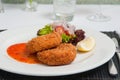 Fishcake with sweet chilli sauce Royalty Free Stock Photo