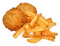 Fishcakes And Crinkle Cut Chips Royalty Free Stock Photo