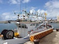 Fisher boat with big bulp lamps in harbour Penghu islands Taiwan