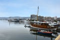 Fisher boats in the harbor of the ancient town of Kavala, greece