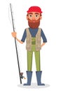 Handsome fisher, cheerful cartoon character