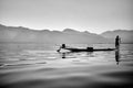 Fisher casting net in Lake Inle in Myanmar Royalty Free Stock Photo