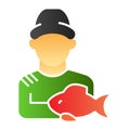 Fisher and the catch flat icon. Angler color icons in trendy flat style. Fisherman with fish gradient style design