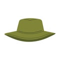 Fisher hat. Khaki panama, cartoony flat headwear for hunting, fishing and camping.Protective clothing for outdoor hobbies, simple Royalty Free Stock Photo