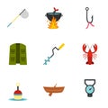 Fisher icons set, flat style Royalty Free Stock Photo