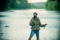 Fisher masculine hobby. Fishing as holiday. Rural getaway. Activity and hobby. Good profit. Hobby and recreation Royalty Free Stock Photo