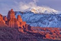 Fisher Towers and La Sals Blowing Snow Royalty Free Stock Photo