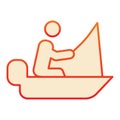 Fisher on vessel flat icon. Man cath fish on fishing rod orange icons in trendy flat style. Boat with fisherman gradient