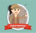 Fisher woman with fishing rod on emblem