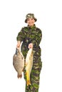 Fisher woman showing big carps