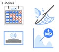 Fisheries management icon set