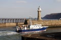 Fisheries Patrol boat entering Whitby harbour Royalty Free Stock Photo