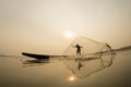 Fisherman action on the boat fishingnet. Royalty Free Stock Photo