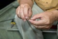 Fisherman baiting his hook Royalty Free Stock Photo