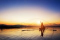 Fisherman of Bangpra Lake in action when fishing Royalty Free Stock Photo