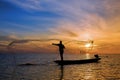 Fisherman with beautiful sunrise Royalty Free Stock Photo