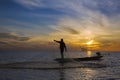 Fisherman with beautiful sunrise Royalty Free Stock Photo