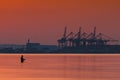 Sunset over the North Port in Gdansk. Poland