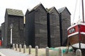 Fisherman black wooden huts at Hastings, England
