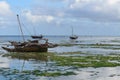 Fisherman boat on the beach in Zanzibar Island Royalty Free Stock Photo