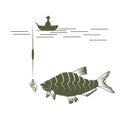Fisherman on boat and bream vector template