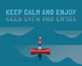 Fisherman in boat on calm water flat color vector Royalty Free Stock Photo