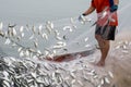 On the fisherman boat, Catching many fish