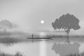 Black and white image of the morning river