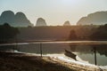 fisherman boat in Nong Thale lake at sunrise, Krabi Royalty Free Stock Photo