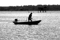 Fisherman Boat silhouette Monochrome Royalty Free Stock Photo