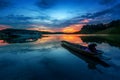 Fisherman boat at Sirikit dam Royalty Free Stock Photo