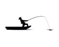 Fisherman on the Boat with Strike Illustration with Silhouette Style Royalty Free Stock Photo