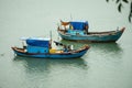 Fisherman boats at the river Nha Trang in Vietnam. Local asian fishing boats Royalty Free Stock Photo