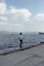 Fisherman by Bosphorus strait in Tarabya