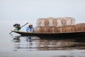 Fisherman on canoe with fishing traps on Inle Lake Royalty Free Stock Photo