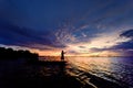 The fisherman cast a boat on his boat Royalty Free Stock Photo