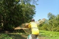 Fisherman casting his net from the boat Royalty Free Stock Photo