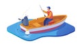 Fisherman Casting Line from Boat on Open Water, vector design Generative AI Royalty Free Stock Photo