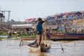 Fisherman casting net, Tonle Sap, Cambodia Royalty Free Stock Photo